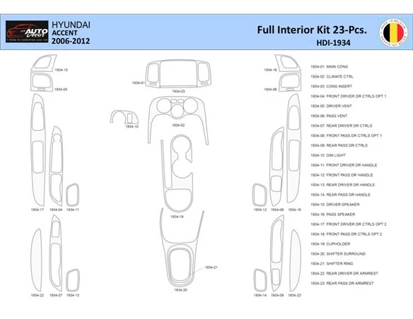 Hyundai Accent 2005-2011 Interieur WHZ Dashboard sierset 23 delig - 1