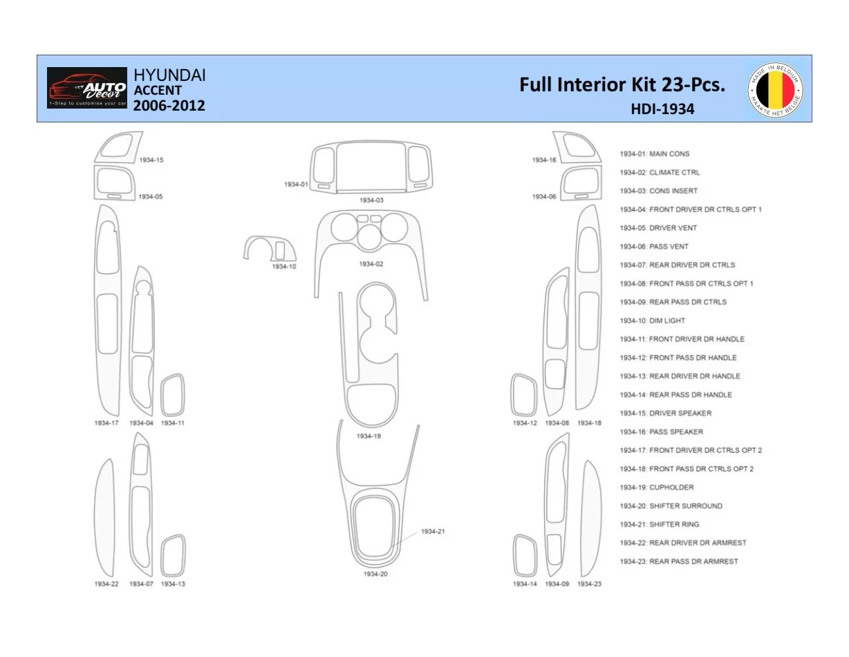 Hyundai Accent 2005-2011 Intérieur WHZ Kit de garniture de tableau de bord 23 pièces - 1