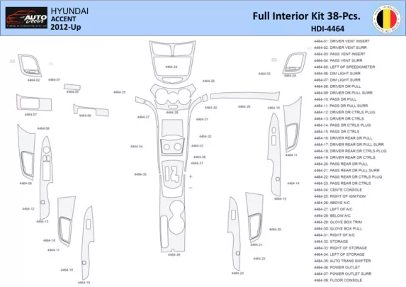 Hyundai Accent 2012-2017 Intérieur WHZ Kit de garniture de tableau de bord 17 pièces - 1