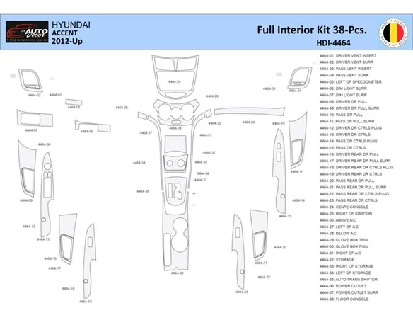 Hyundai Accent 2012-2017 Interieur WHZ Dashboard trim kit 17 delig - 1
