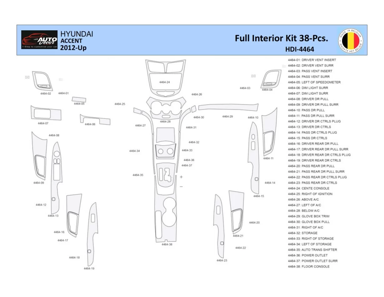 Hyundai Accent 2012-2017 Intérieur WHZ Kit de garniture de tableau de bord 17 pièces - 1