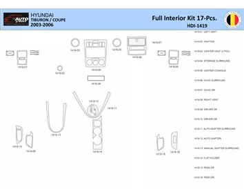 Hyunda Coupé 2004-2008 Intérieur WHZ Kit de garniture de tableau de bord 17 pièces - 1