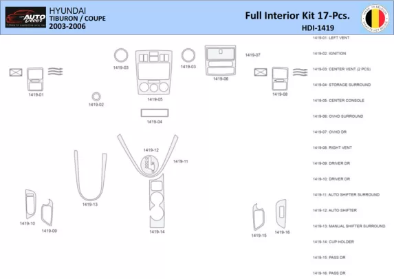 Hyunda Coupe 2004-2008 Interior WHZ Dashboard trim kit 17 Parts - 1 - Interior Dash Trim Kit
