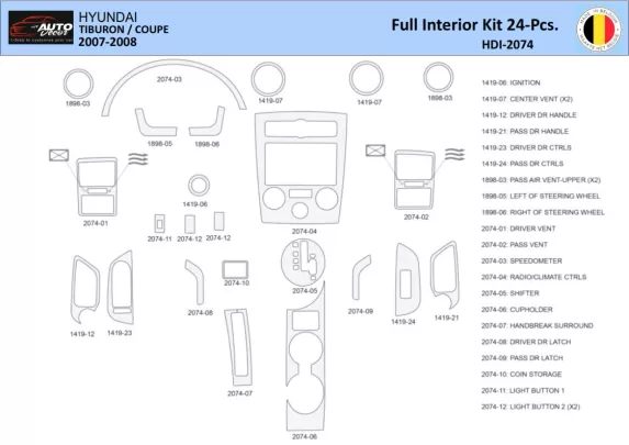 Hyunda Coupe 2007-2008 Interior WHZ Dashboard trim kit 24 Parts - 1 - Interior Dash Trim Kit