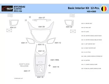 Hyundai Elantra 2010-2015 Intérieur WHZ Kit de garniture de tableau de bord 12 pièces - 1