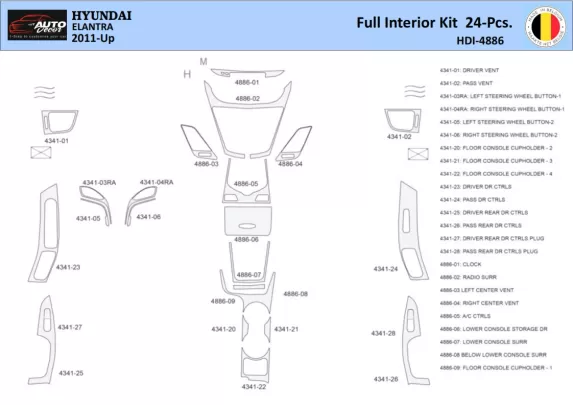 Hyundai Elantra 2010-2015 Interior WHZ Dashboard trim kit 24 Parts - 1 - Interior Dash Trim Kit