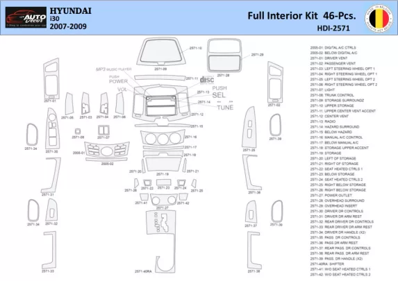 Hyundai-i30 2007-2009 Intérieur WHZ Kit de garniture de tableau de bord 46 pièces - 1