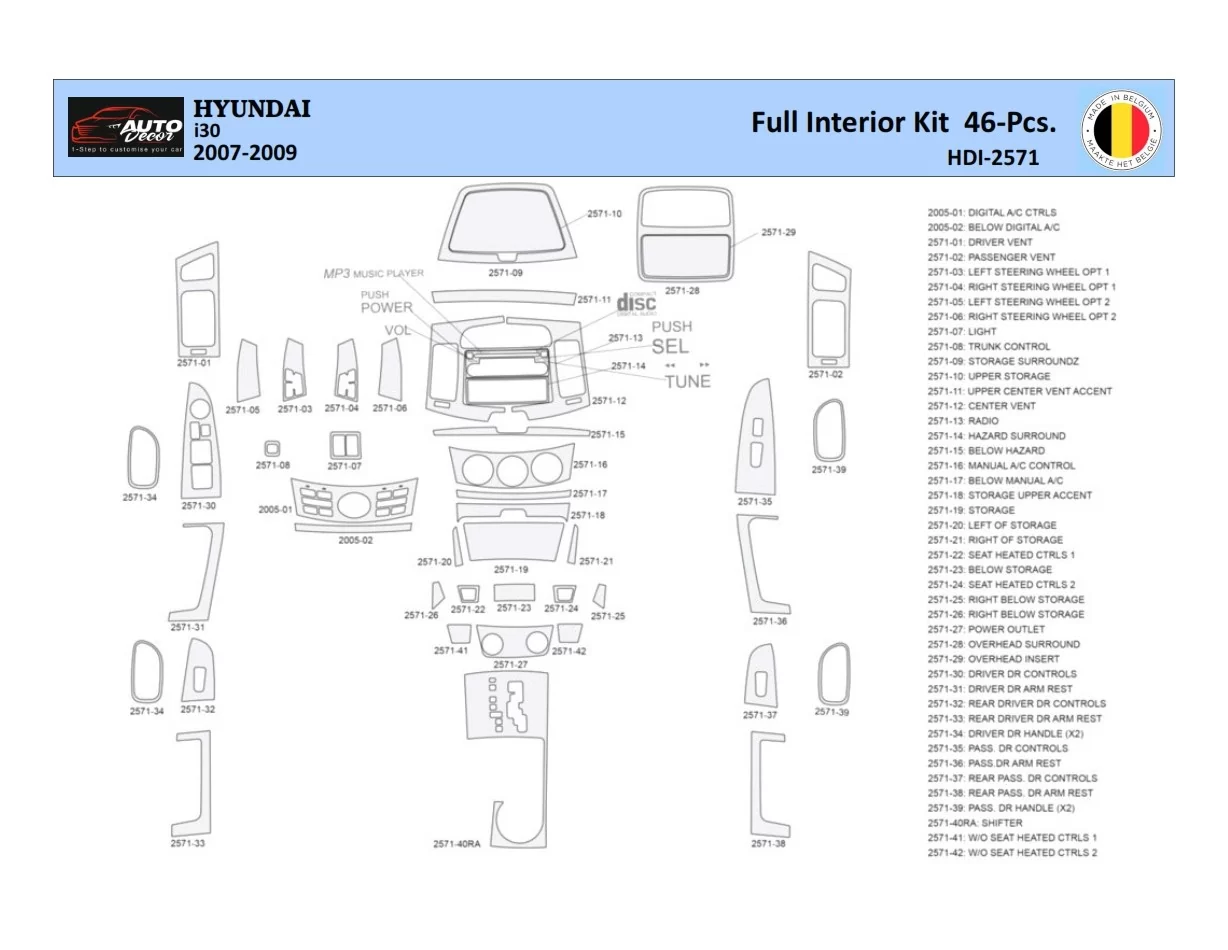 Hyundai-i30 2007-2009 Intérieur WHZ Kit de garniture de tableau de bord 46 pièces - 1