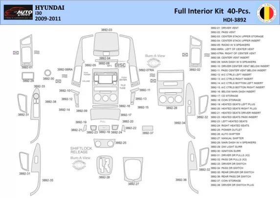Hyundai-i30 2009-2011 Intérieur WHZ Kit de garniture de tableau de bord 40 pièces - 1