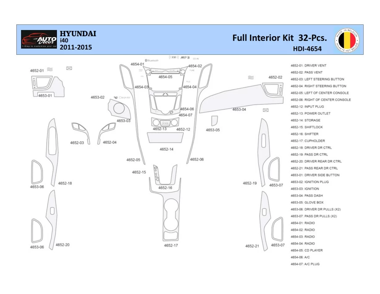 Hyundai i40 2011-2015 Intérieur WHZ Kit de garniture de tableau de bord 32 pièces - 1