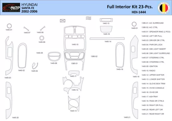 Hyundai Santa Fe 2002-2006 Intérieur WHZ Kit de garniture de tableau de bord 23 pièces - 1