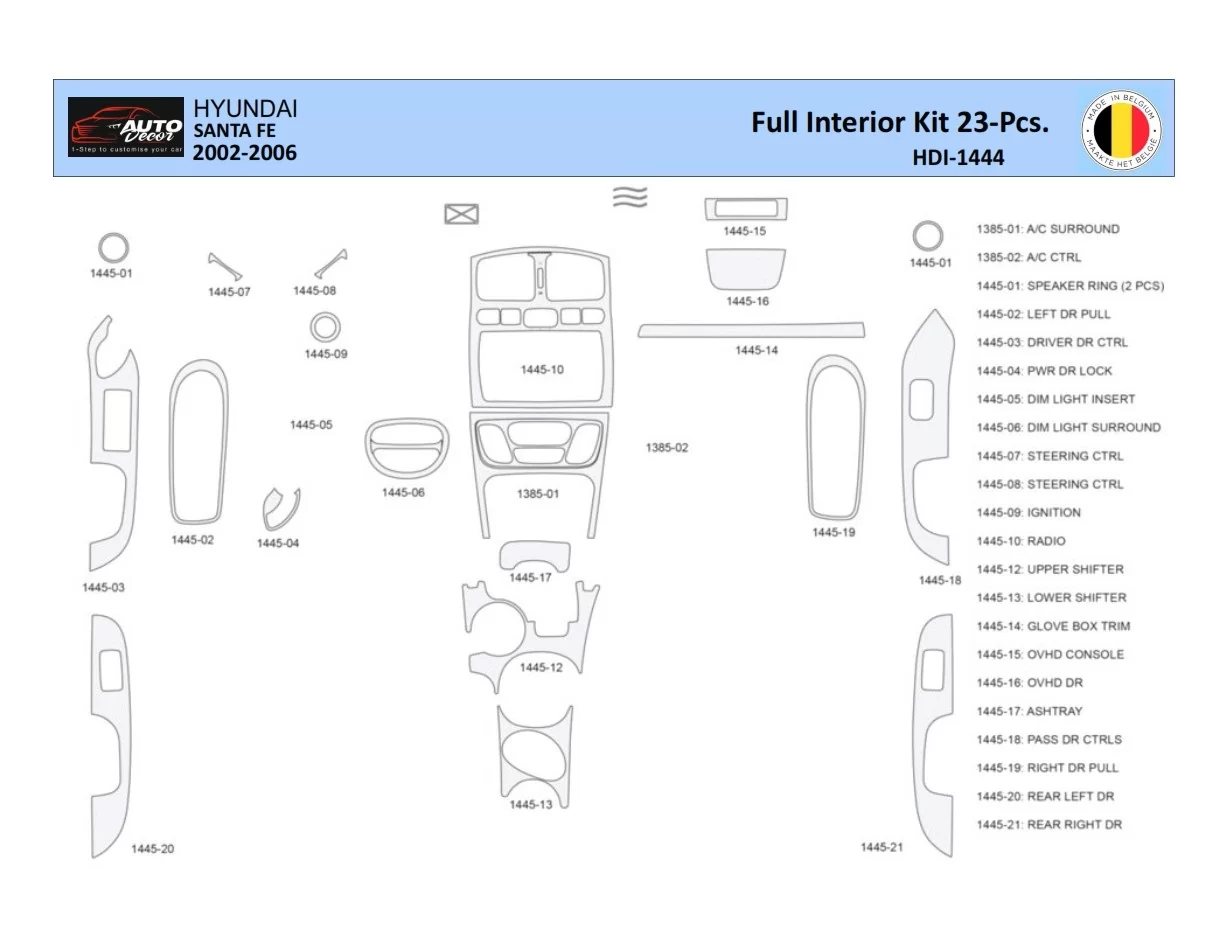 Hyundai Santa Fe 2002-2006 Intérieur WHZ Kit de garniture de tableau de bord 23 pièces - 1