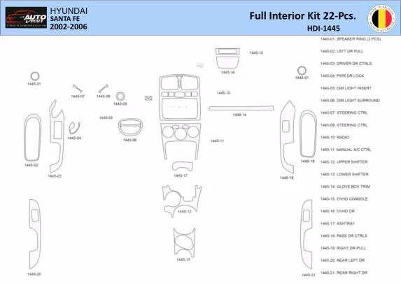 Hyundai Santa Fe 2002-2006 Intérieur WHZ Kit de garniture de tableau de bord 22 pièces - 1