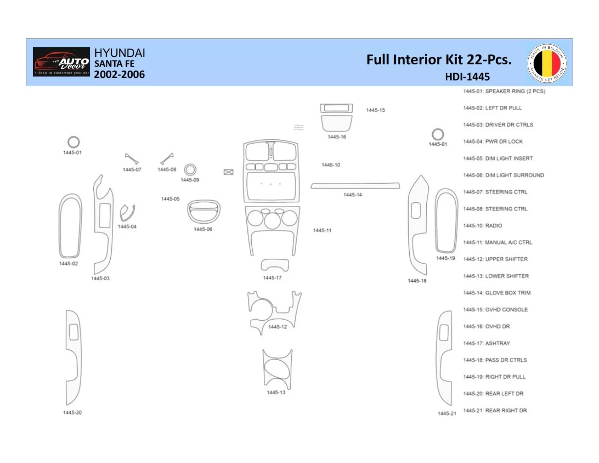 Hyundai Santa Fe 2002-2006 Intérieur WHZ Kit de garniture de tableau de bord 22 pièces - 1