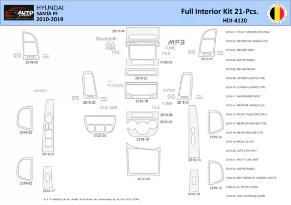 Hyundai Santa Fe 2010-2012 Interieur WHZ Dashboard sierset 21 delig - 1