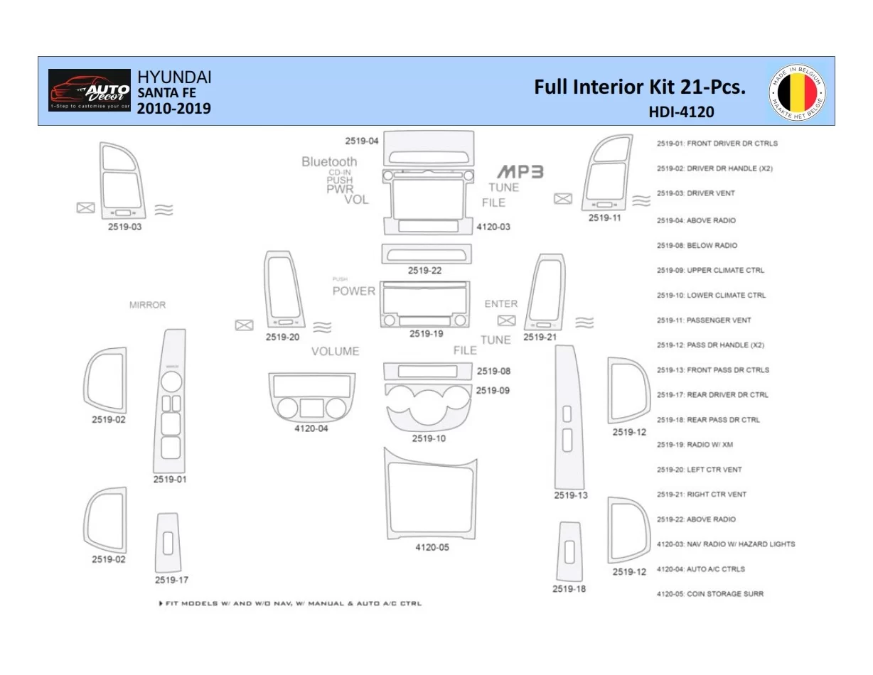 Hyundai Santa Fe 2010-2012 Interieur WHZ Dashboard sierset 21 delig - 1