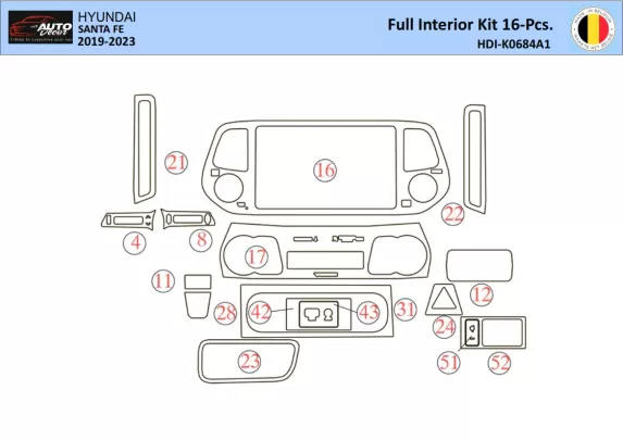 Hyundai Santa Fe 2019-2022 Intérieur WHZ Kit de garniture de tableau de bord 21 pièces - 1