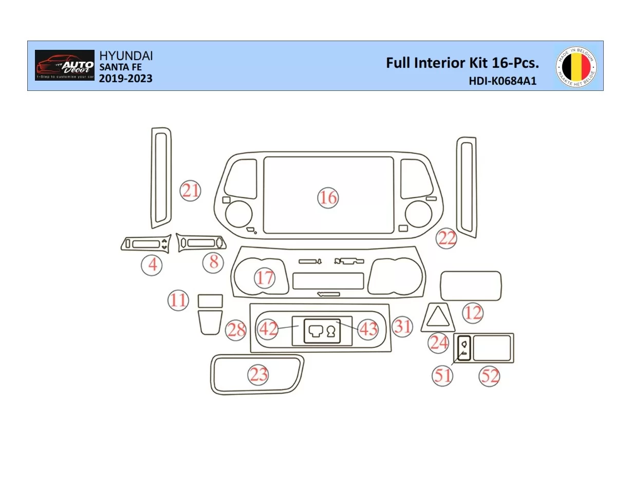 Hyundai Santa Fe 2019-2022 Interieur WHZ Dashboard trim kit 21 delig - 1