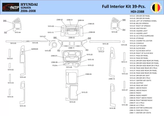 Hyundai Sonata 2006-2008 Intérieur WHZ Kit de garniture de tableau de bord 39 pièces - 1