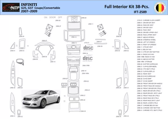 Infiniti G35 2007–2013 Berline Intérieur WHZ Kit de garniture de tableau de bord 38 pièces - 1