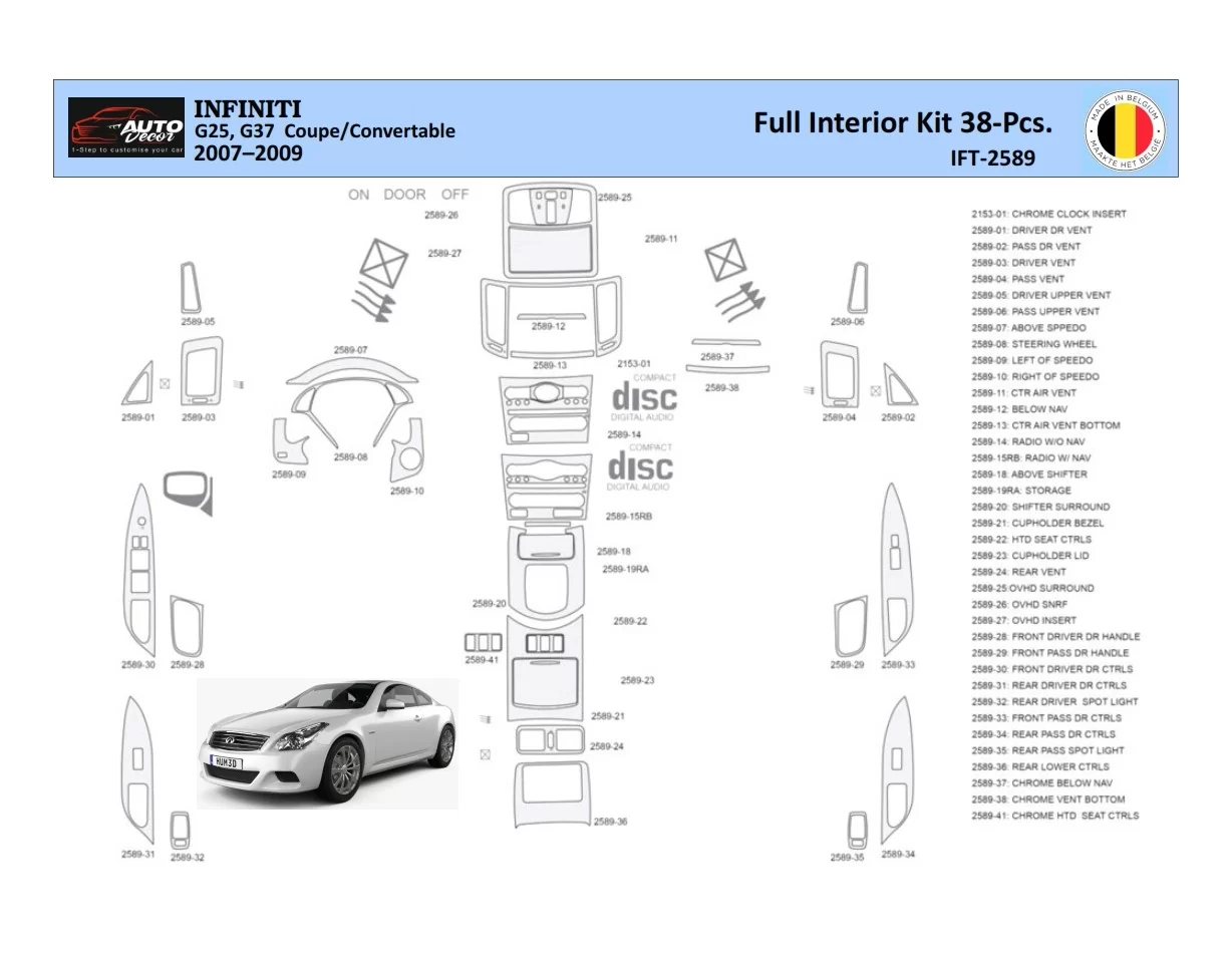 Infiniti G35 2007–2013 Berline Intérieur WHZ Kit de garniture de tableau de bord 38 pièces - 1