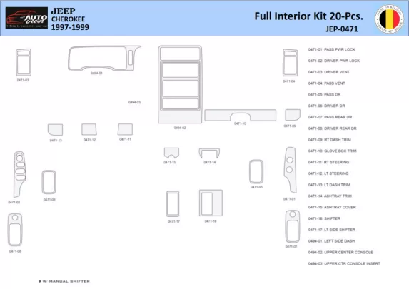 Jeep Cherokee 1997-1999 Interieur WHZ Dashboard trim kit 20 Delig - 1