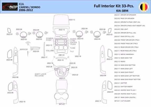 KIA Carens 2009 Intérieur WHZ Kit de garniture de tableau de bord 32 pièces - 1