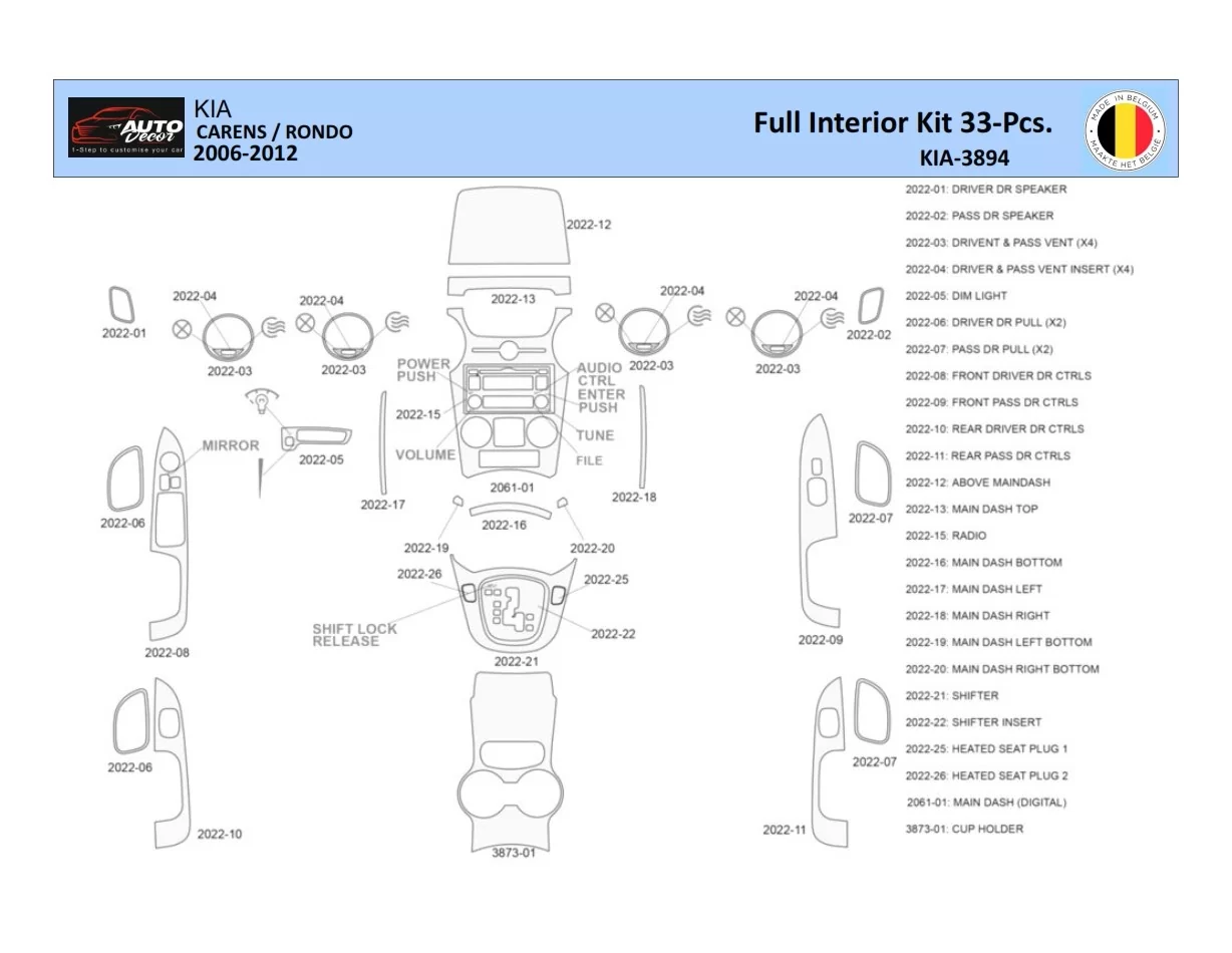 KIA Carens 2009 Intérieur WHZ Kit de garniture de tableau de bord 32 pièces - 1