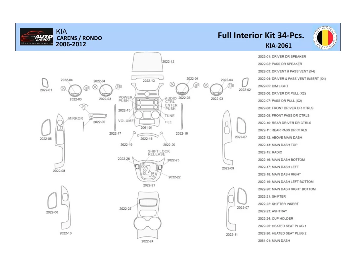 KIA Carens 2009 Intérieur WHZ Kit de garniture de tableau de bord 34 pièces - 1