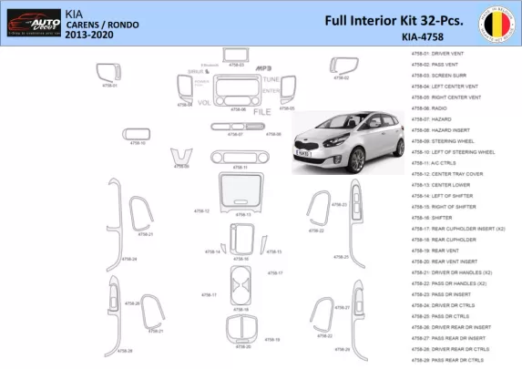 KIA Carens 2013 Intérieur WHZ Kit de garniture de tableau de bord Pièces - 1