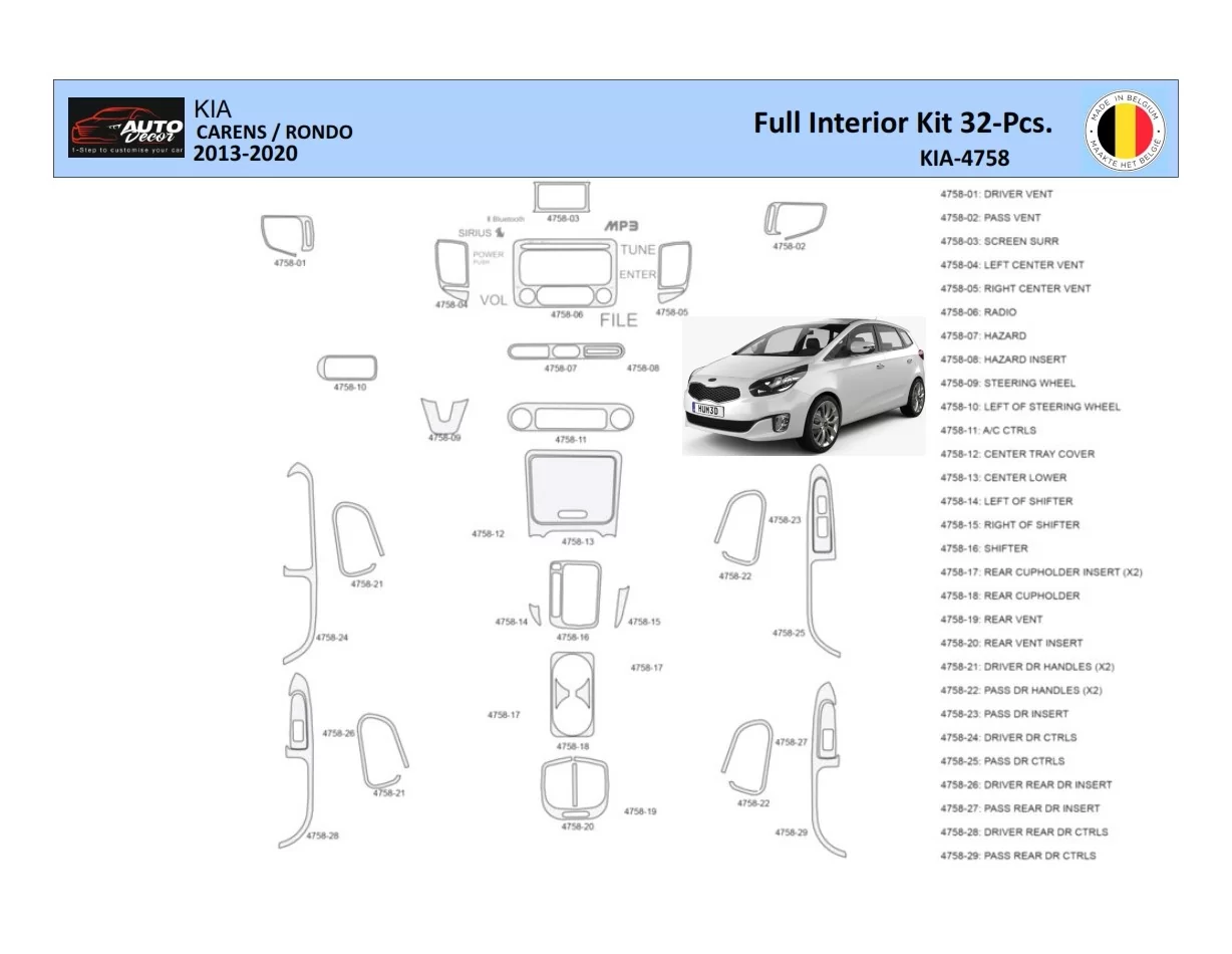 KIA Carens 2013 Intérieur WHZ Kit de garniture de tableau de bord Pièces - 1