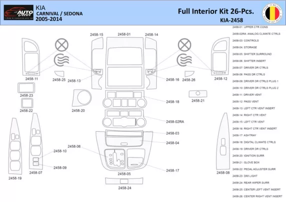 Kia Carnival 2005-2014 Interieur WHZ Dashboard trim kit 26 delig - 1