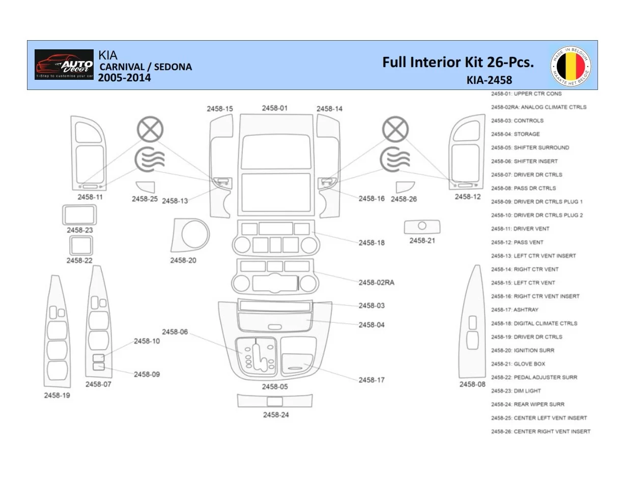 Kia Carnival 2005-2014 Interieur WHZ Dashboard trim kit 26 delig - 1