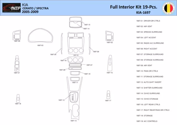 KIA Cerato-2005 Intérieur WHZ Kit de garniture de tableau de bord 19 pièces - 1