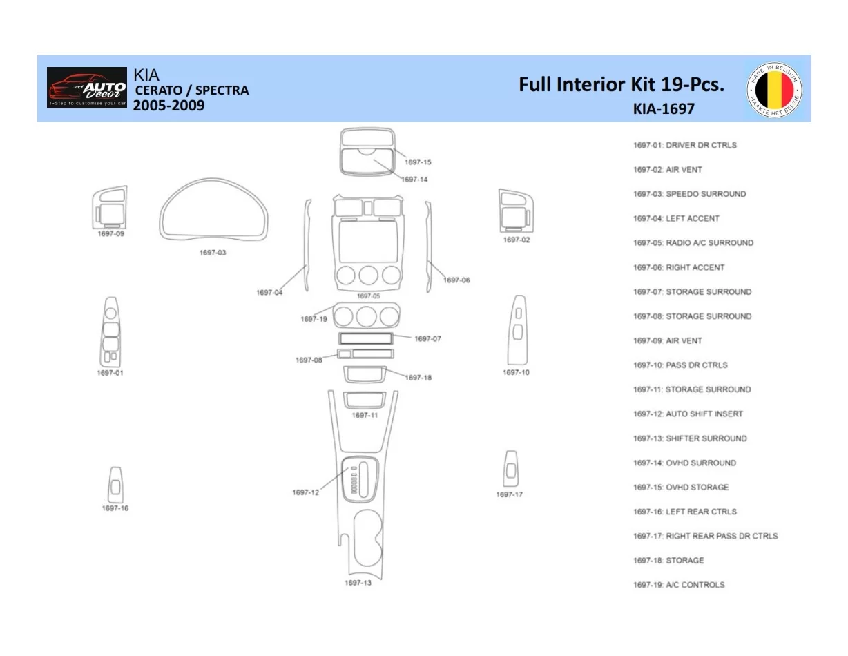 KIA Cerato-2005 Intérieur WHZ Kit de garniture de tableau de bord 19 pièces - 1