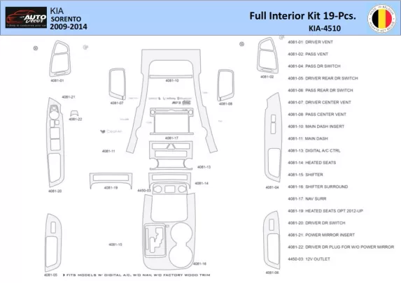 KIA Sorento 2011 Intérieur WHZ Kit de garniture de tableau de bord 19 pièces - 1