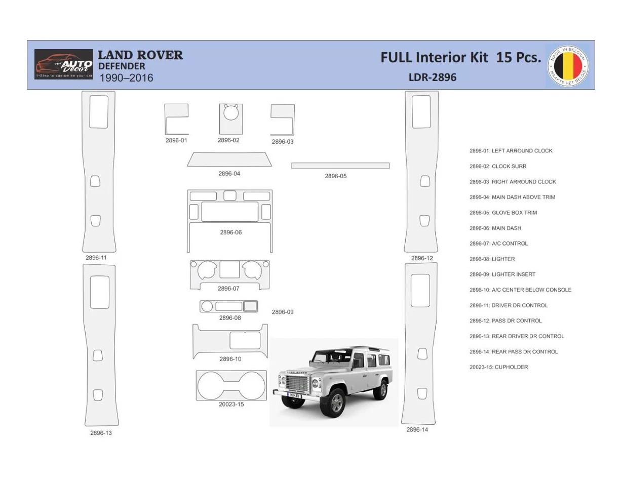 Land Rover Defender 2008 Intérieur WHZ Kit de garniture de tableau de bord 15 pièces - 1