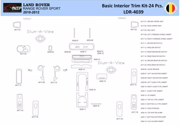 Land Rover Ranger Rover Sport 2010 Intérieur WHZ Kit de garniture de tableau de bord 24 pièces - 1