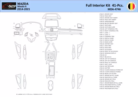 Mazda 6-2014-2021 Intérieur WHZ Kit garniture tableau de bord 41 Pièces - 1