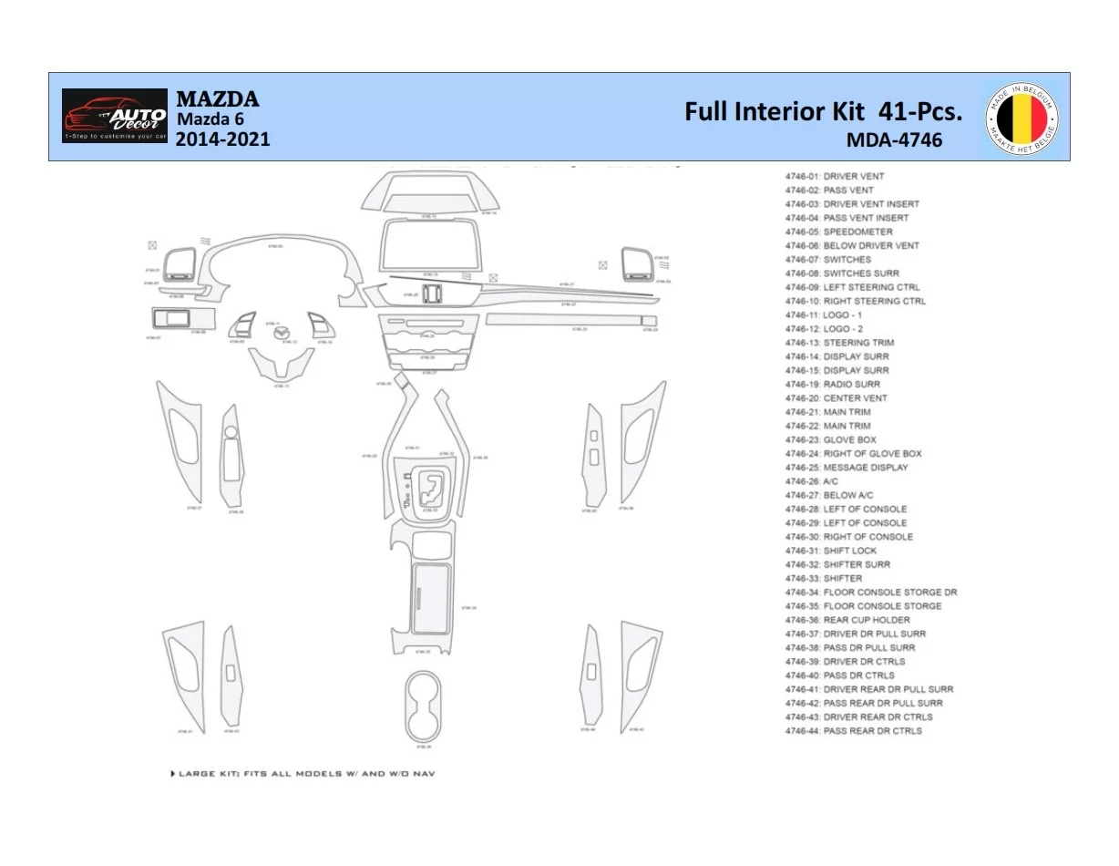 Mazda 6-2014-2021 Intérieur WHZ Kit garniture tableau de bord 41 Pièces - 1