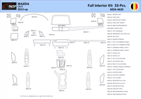 Mazda CX5 2013 Intérieur WHZ Kit garniture tableau de bord 33 Pièces - 1