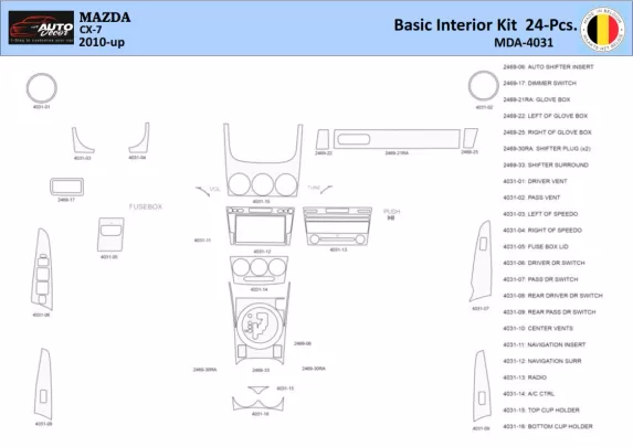 Mazda CX7 2006-2012 Intérieur WHZ Kit de garniture de tableau de bord 24 pièces - 1