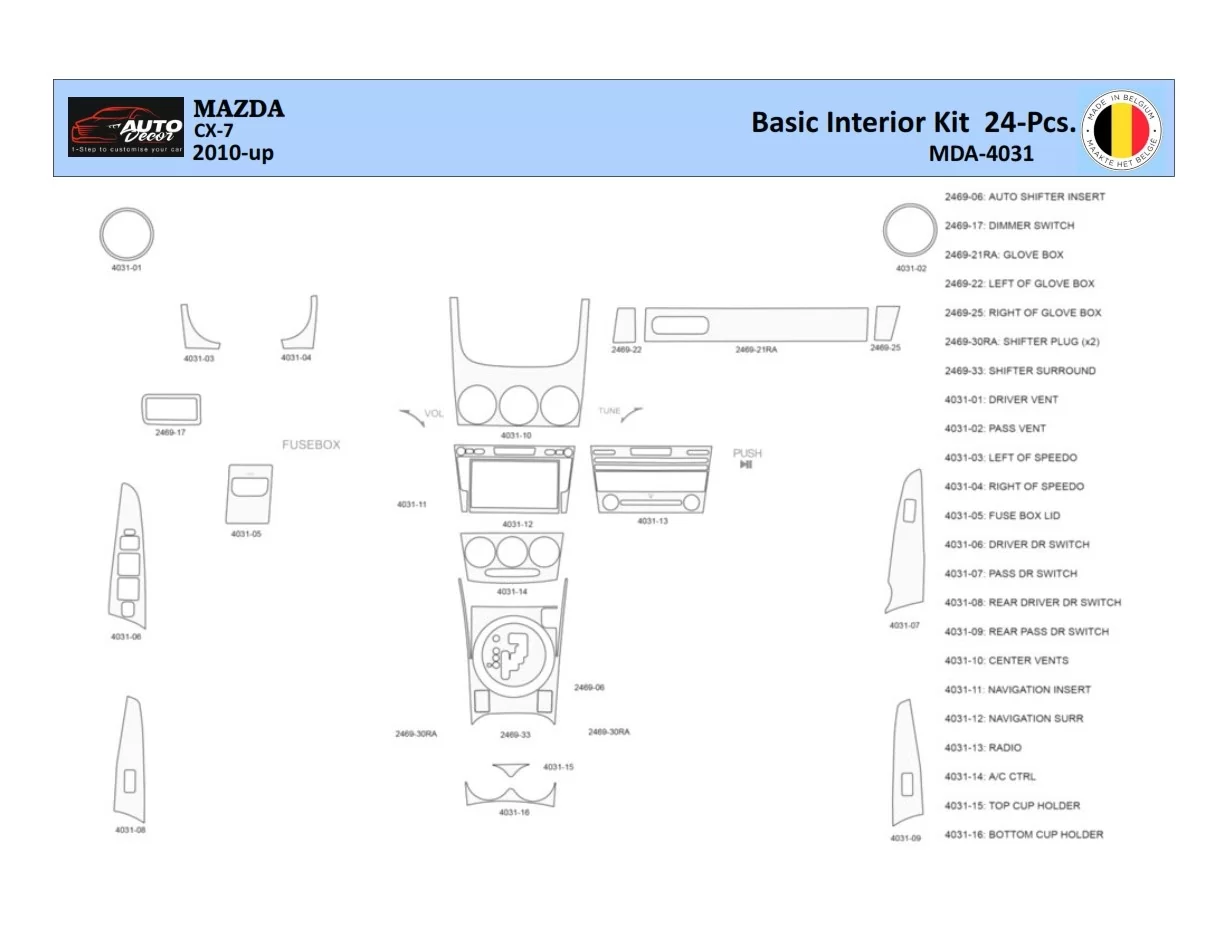 Mazda CX7 2006-2012 Intérieur WHZ Kit de garniture de tableau de bord 24 pièces - 1
