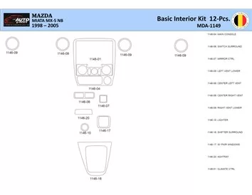 Mazda MX5 2000 Intérieur WHZ Kit de garniture de tableau de bord 12 pièces - 1
