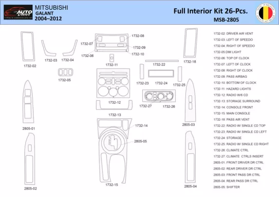 Mitsubishi Galant 2004-2012 Interieur WHZ Dashboard trim kit 26 delig - 1
