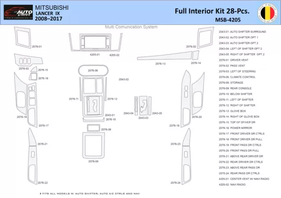 Mitsubishi Lancer-9-2007–2017 Interior WHZ Dashboard trim kit 28 Parts - 1 - Interior Dash Trim Kit