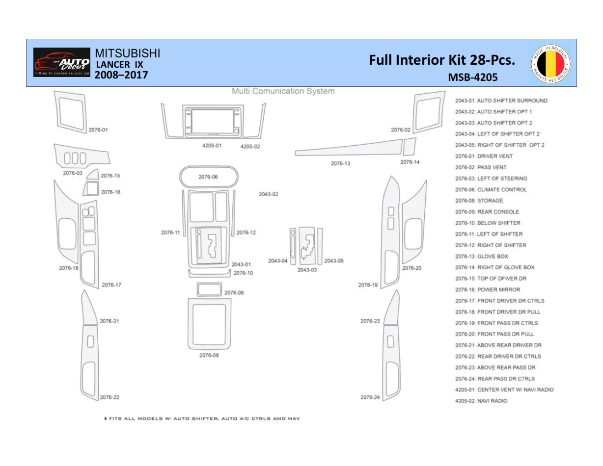 Mitsubishi Lancer-9-2007–2017 Intérieur WHZ Kit de garniture de tableau de bord 28 pièces - 1