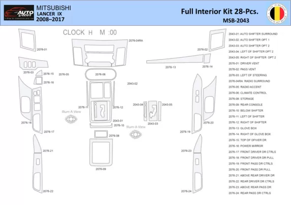 Mitsubishi Lancer-2008 Interieur WHZ Dashboard trim kit 28 delig - 1