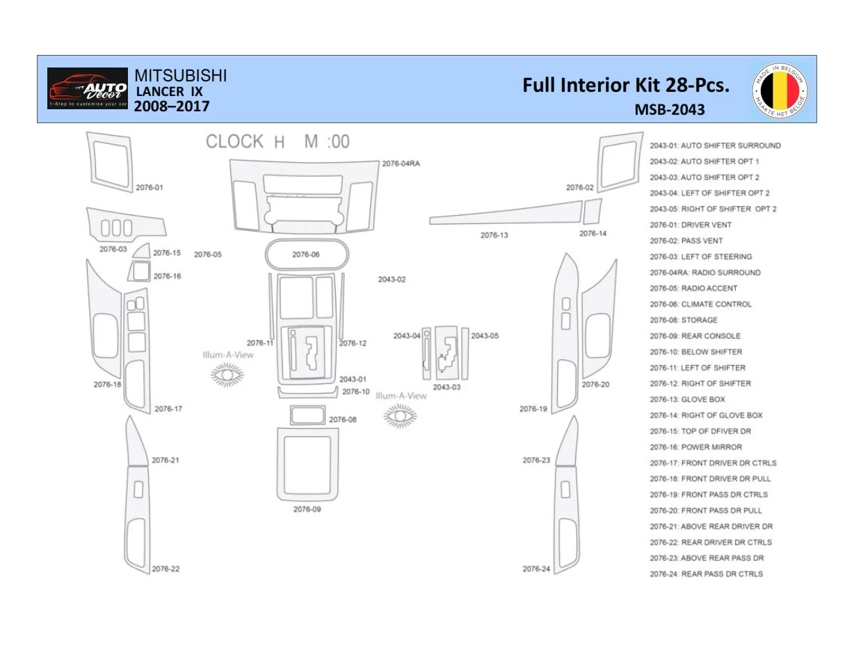 Mitsubishi Lancer-2008 Interieur WHZ Dashboard trim kit 28 delig - 1