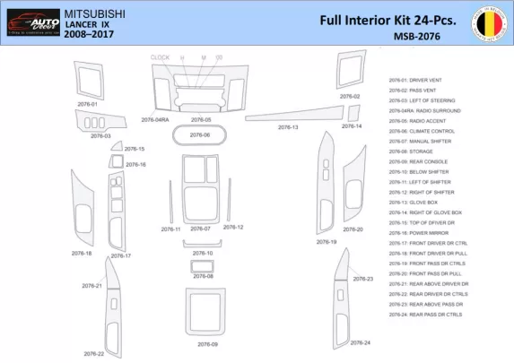 Mitsubishi Lancer-2008 Interieur WHZ Dashboard trim kit 24 delig - 1
